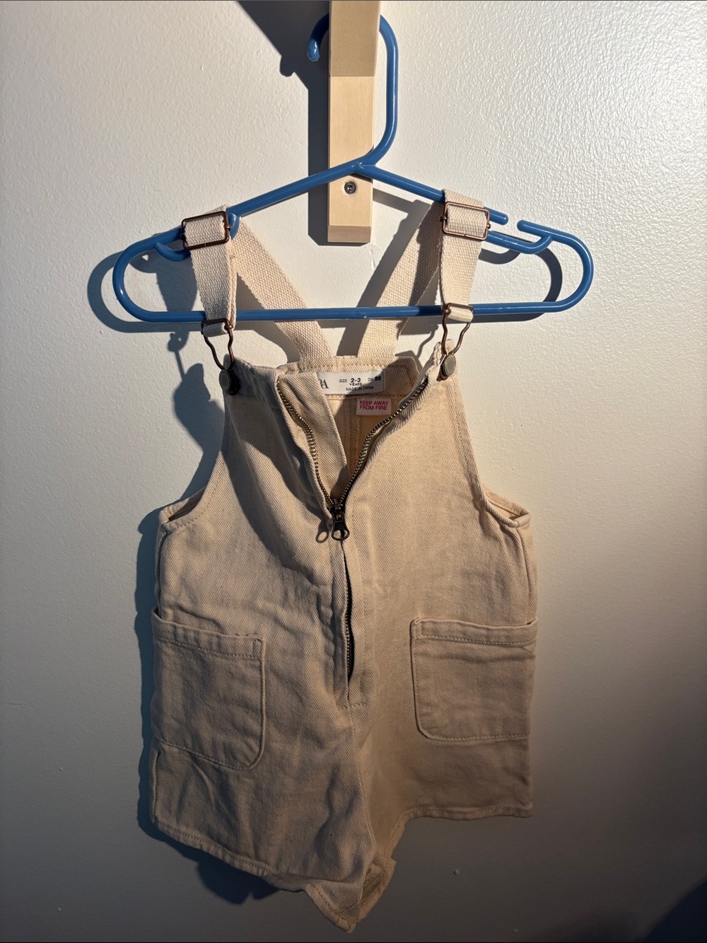 Zara Cream Canvas Zip-Front Overalls